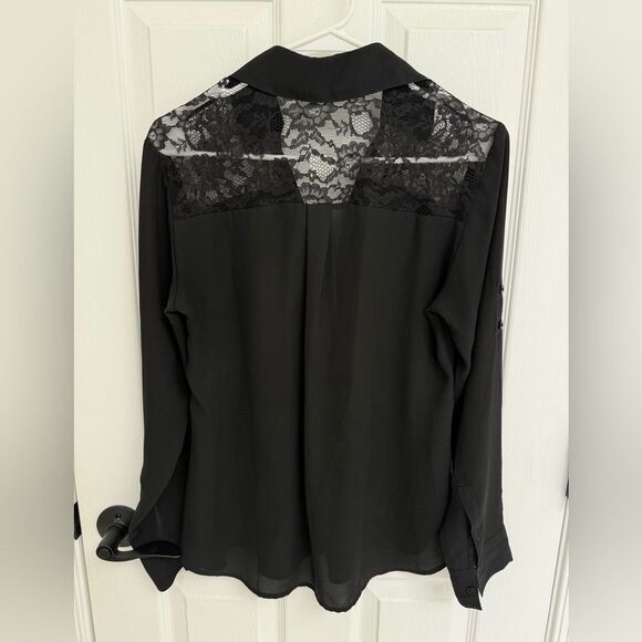 Express Slim Fit Black Button Down Portofino Shirt Black Lace Insert Size S - Picture 2 of 5